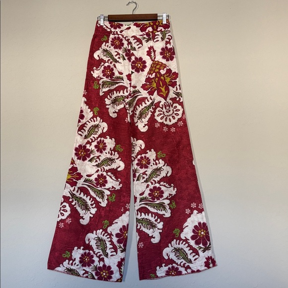 Zara Red Floral Wide-leg pants made from a linen blend. Size 28 - Picture 5 of 7